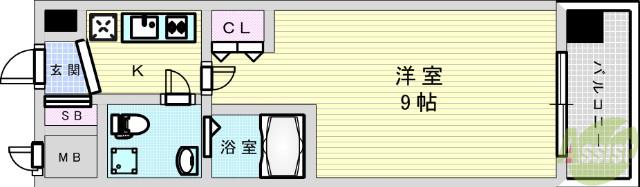 CASSIA十三(1K/9階)の間取り写真