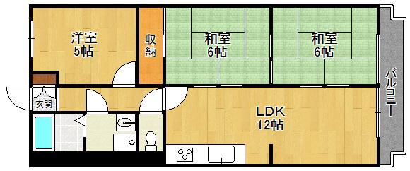 ドムール宝塚(3LDK/2階)の間取り写真