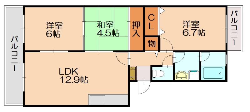 リバーサイド貝田(3LDK/1階)の間取り写真