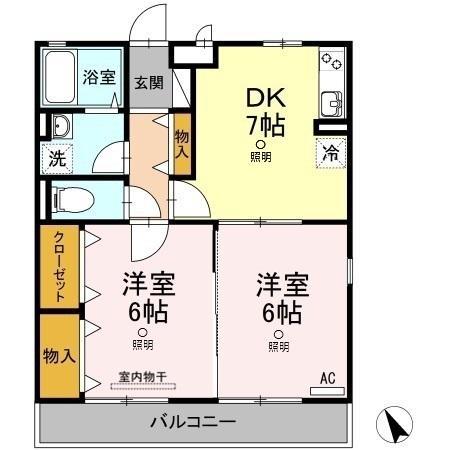 ファミーユ昭和(2DK/2階)の間取り写真