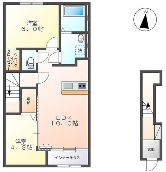 田代新町アパート(2LDK/2階)の間取り写真