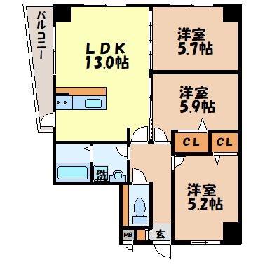 アールグレイ扇町(3LDK/4階)の間取り写真