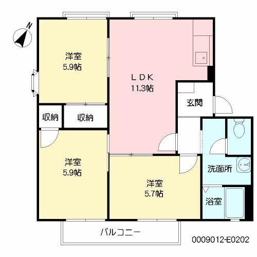 フレグランス学園台E棟(3LDK/2階)の間取り写真