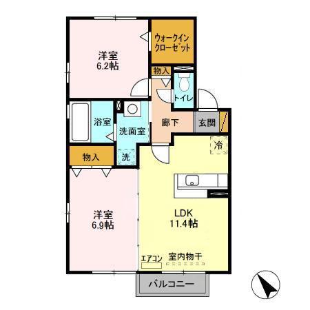 バニュルスII(2LDK/2階)の間取り写真