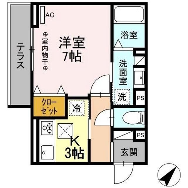 セレーナ東鷹匠(1K/1階)の間取り写真