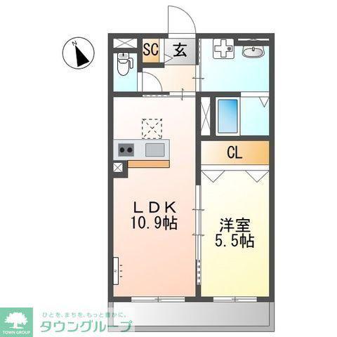 調布市国領町4丁目アパート(1LDK/2階)の間取り写真