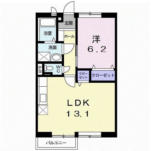 エルディムI(1LDK/2階)の間取り写真