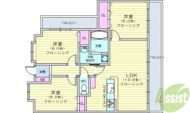 エレット長町(3LDK/12階)の間取り写真