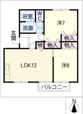 ロイヤルシャトー D棟(2LDK/2階)の間取り写真