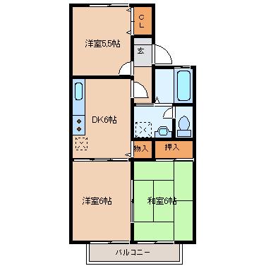 セジュールマルシェII(3DK/1階)の間取り写真