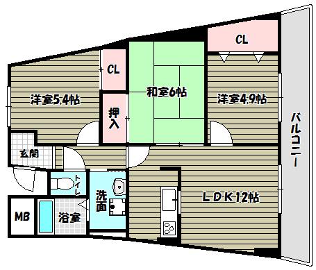 エスポアール岩根(3LDK/1階)の間取り写真
