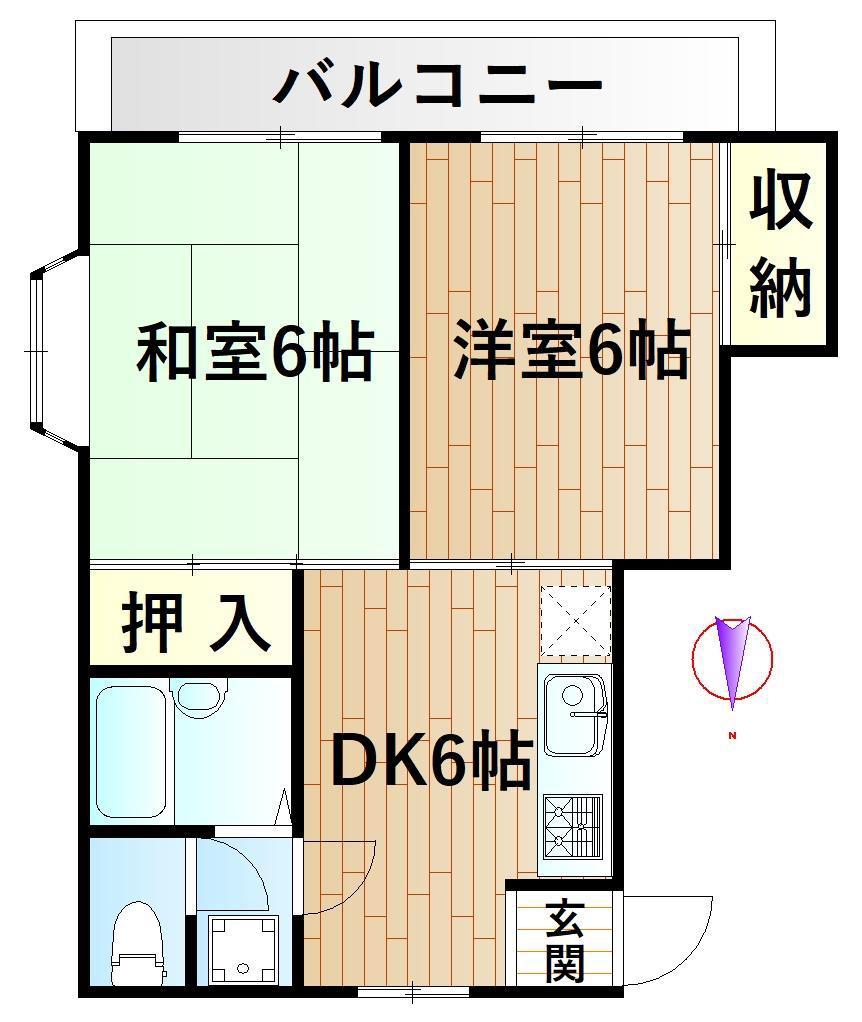 ベルメゾン原田(2DK/2階)の間取り写真