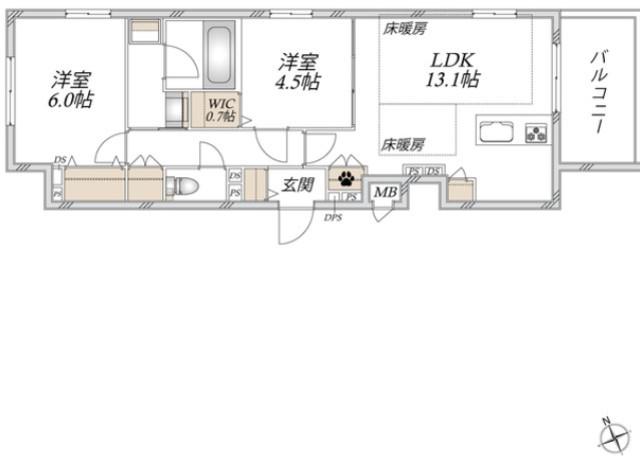 ATERIA(2LDK/2階)の間取り写真