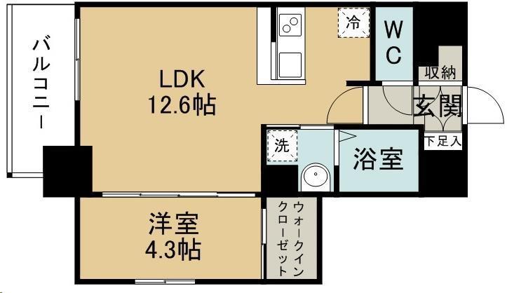 プラチナスイート五橋駅ガーデンコート(1LDK/3階)の間取り写真