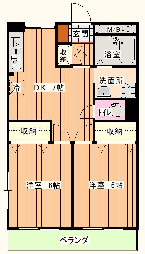 ホワイトハイツ(2DK/2階)の間取り写真
