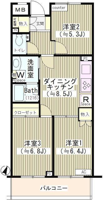 第2ゼルコーバ烏山(3DK/3階)の間取り写真