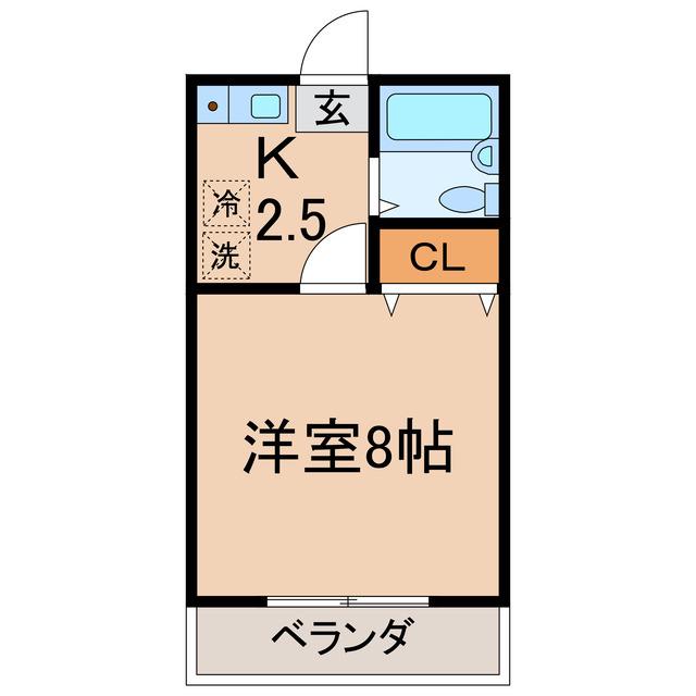 ジュネス二俣川(1K/2階)の間取り写真