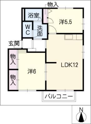 サンフレア(2LDK/1階)の間取り写真
