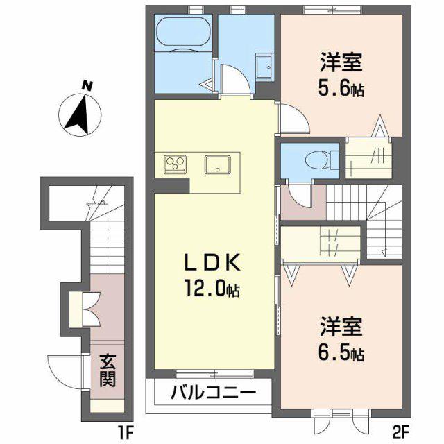 シェリール・ガーデン 壱番館(2LDK/2階)の間取り写真
