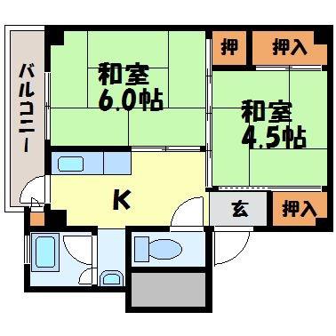 ビレッジハウス琴海(2K/4階)の間取り写真