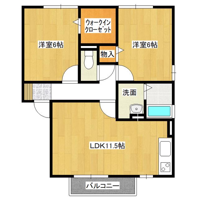 プラム桜川 A(2LDK/2階)の間取り写真