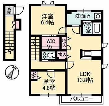 ジャルダン幸(2LDK/2階)の間取り写真