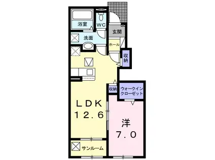 カーサ・フィオーレI・II(1LDK/1階)の間取り写真
