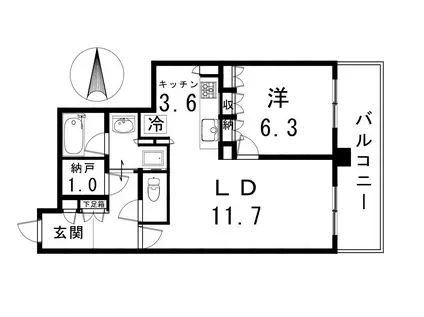 ジオタワー高槻ミューズガーデン 511号(1LDK/5階)の間取り写真