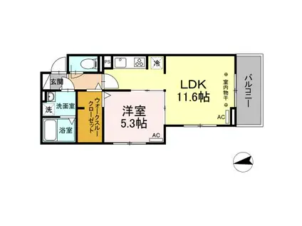 ヴィアルCIT西条(1LDK/1階)の間取り写真