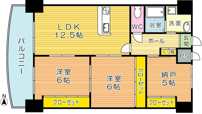 ロイヤルノースナイン(2SLDK/16階)の間取り写真
