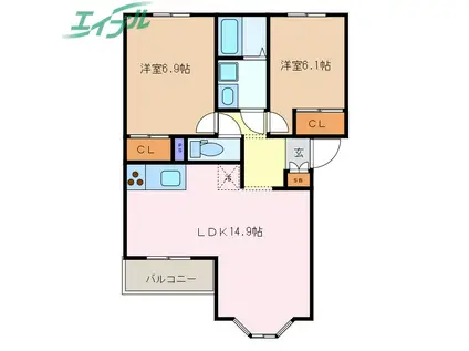 アルファ(2LDK/2階)の間取り写真