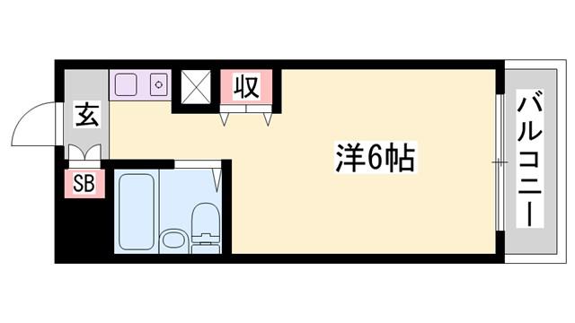 スカイコート姫路(ワンルーム/2階)の間取り写真