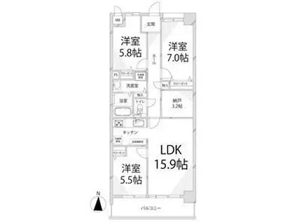 キャッスルコート田寺(3SLDK/6階)の間取り写真