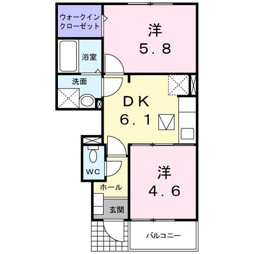 ヴィラ・かたかご III(2DK/1階)の間取り写真