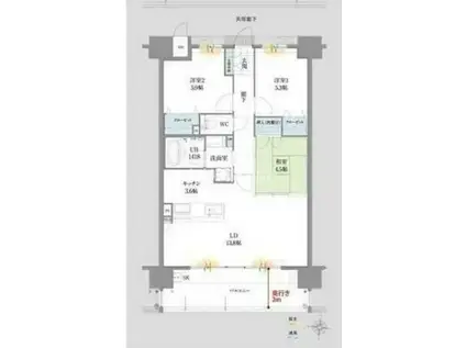 グリーンヒル別府中央ファミリエ(3LDK/2階)の間取り写真