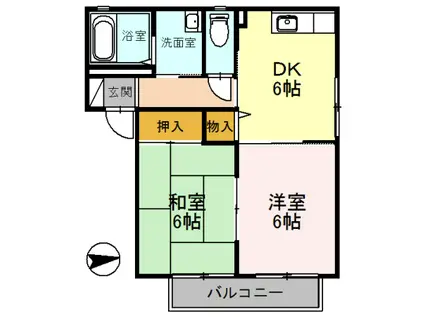 ディアス八重 B棟(2DK/2階)の間取り写真