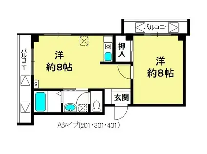 旭ビル(1LDK/2階)の間取り写真