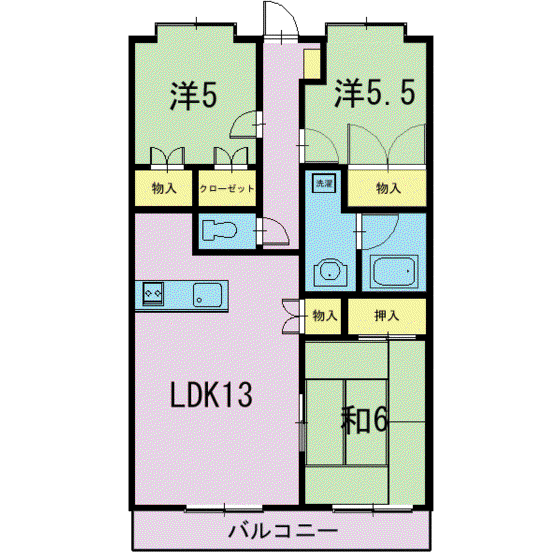 サニーコート上足(3LDK/3階)の間取り写真
