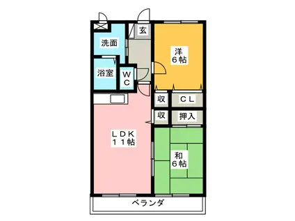 ケイパレスII(2LDK/2階)の間取り写真