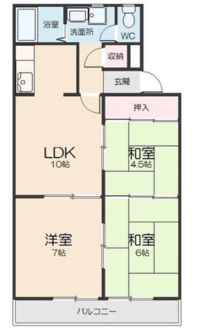 ニューパピリオン加藤(2LDK/4階)の間取り写真