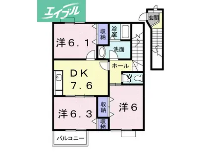 ベルフラワーIII(3DK/2階)の間取り写真