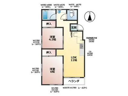 ベイヒル南花岡(2LDK/3階)の間取り写真