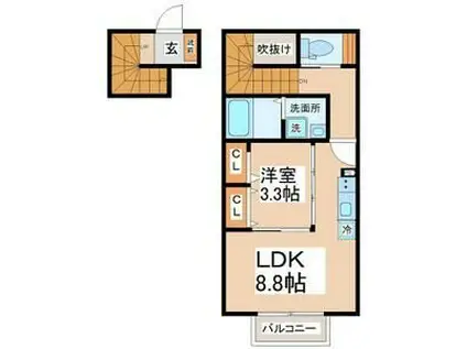 リアーレ市名坂(1LDK/2階)の間取り写真