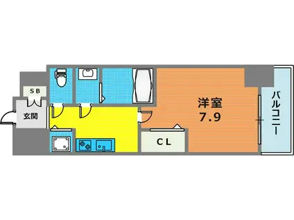 プレサンスKOBEグレンツ(1K/2階)の間取り写真