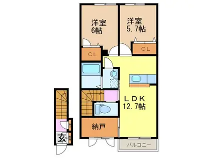 モンタナ・メディオA(2SLDK/2階)の間取り写真