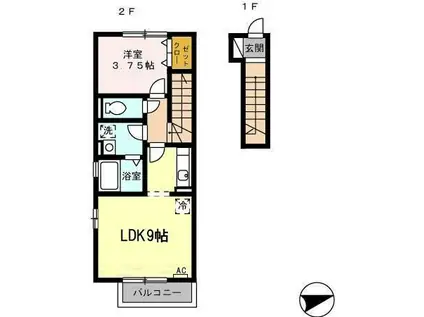 村雲アパートメント(1LDK/2階)の間取り写真