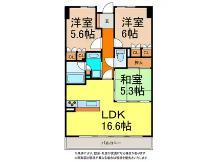 サーパス御殿前通 参番館(3LDK/7階)の間取り写真