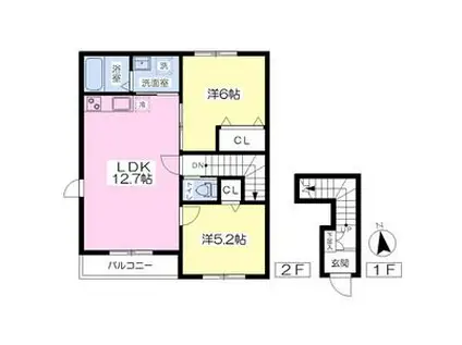 ア ヴォートル サンテB(2LDK/2階)の間取り写真