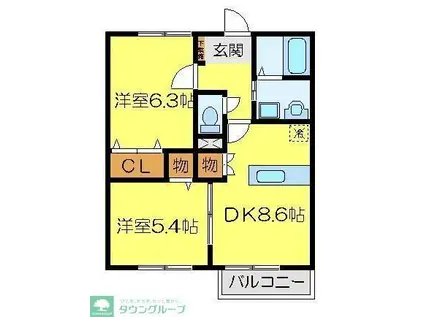 メゾンシルク(2DK/2階)の間取り写真