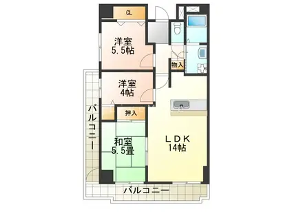 コモンパレス清水が丘(3LDK/6階)の間取り写真